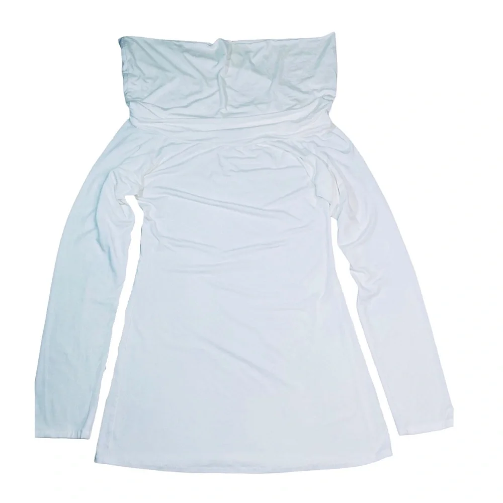 Julian Chang - Off-The-Shoulder Long Sleeve Tunic Top Size L in Winter White - Picture 13 of 15